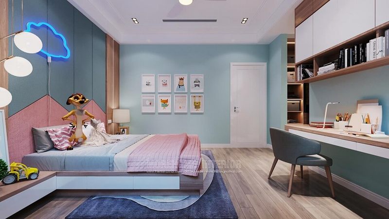 Giường ngủ gỗ hiện đại có một hộc đựng đồ dành cho bé yêu của bạn.
